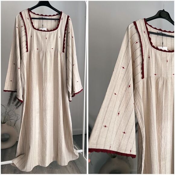 ZARA COTTAGECORE PRAIRIE COUNTRY GRANDMA MIDI COTTON STRIPED DRESS NWT S M L - Picture 1 of 4